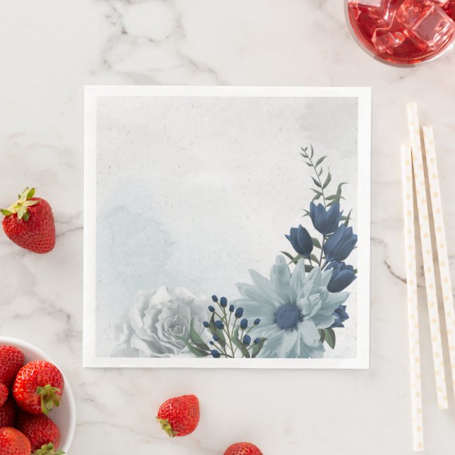 white & blue floral greenery wedding napkin (Insitu)