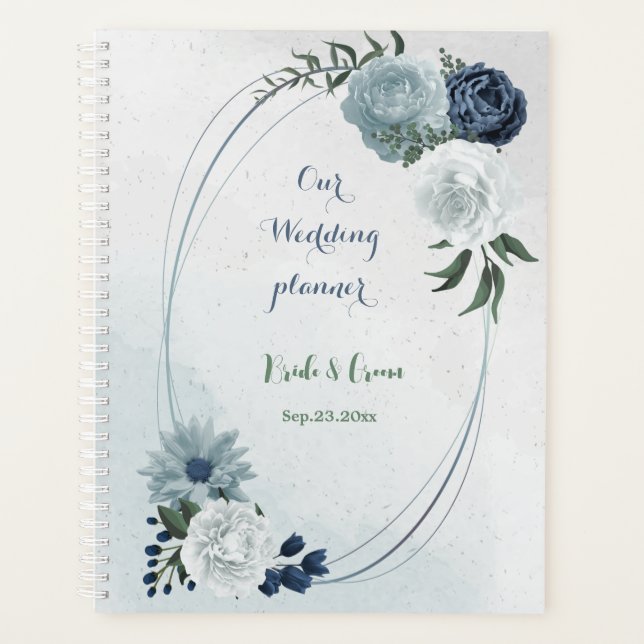 white & blue floral greenery wedding planner (Front)