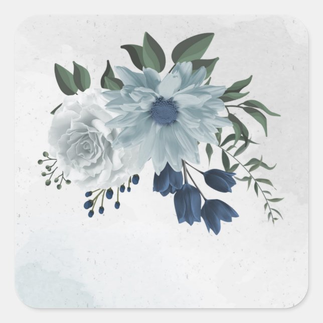 white & blue floral greenery wedding  square sticker (Front)