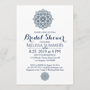 White & Blue Floral Mandala Bridal Shower Invite