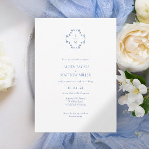 White + Blue Floral Monogrammed Floral Wedding