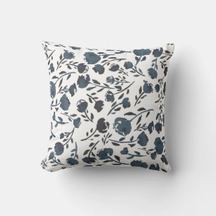 White & Blue Floral Optional Monogram Cushion