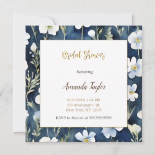 White Blue Flowers Minimal Bridal Shower Card