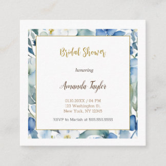 White Blue Flowers Minimal Bridal Shower Enclosure Card