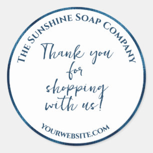 White & blue foil thank you for shopping with us classic round sticker