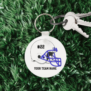 White-Blue Football Helmet•Custom Key Ring
