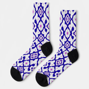 💙 White Blue Geometric Vibrant Multicolor Pattern Socks