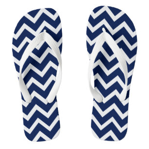 White & Blue Geometric Zigzag Chevron Flip Flops