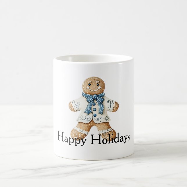 White Blue Gingerbread Man Cookie Christmas  Coffee Mug (Center)