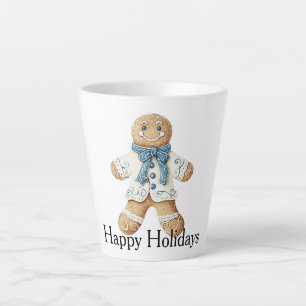 White Blue Gingerbread Man Cookie Christmas Latte Mug