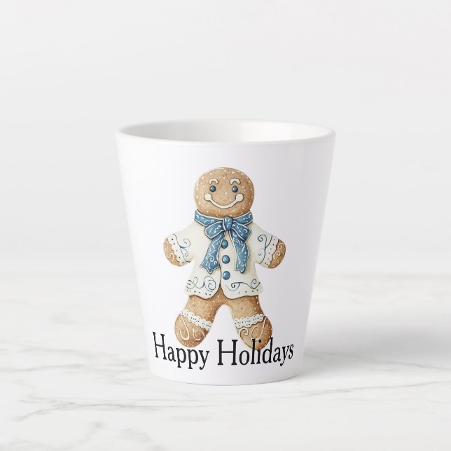White Blue Gingerbread Man Cookie Christmas  Latte Mug (Front)
