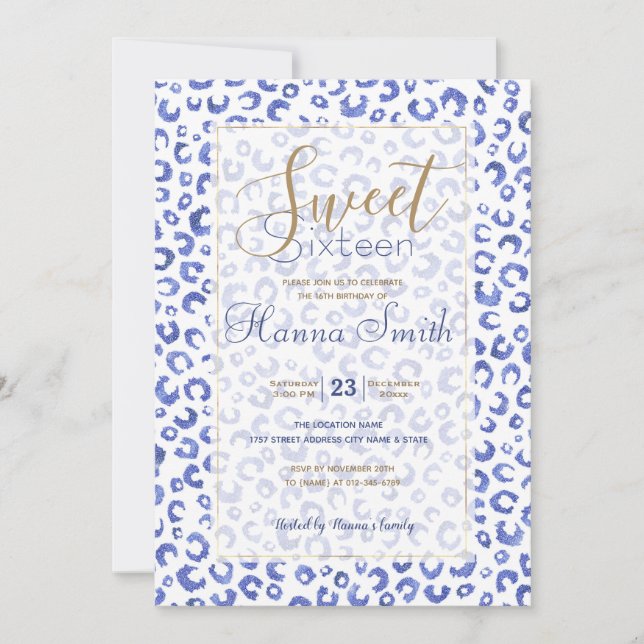 White Blue Glitter Leopard Animal Print (Front)