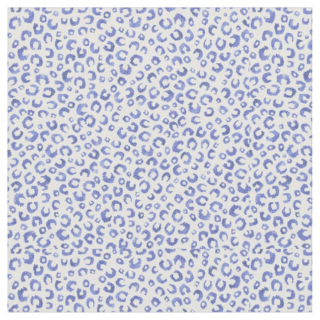 White Blue Glitter Leopard Animal Print Fabric (Close Up)