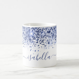 White blue glitter name script  coffee mug