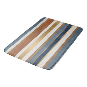 White blue gold and copper horizontal stripes bath mat