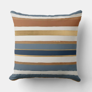 White blue gold and copper horizontal stripes cushion