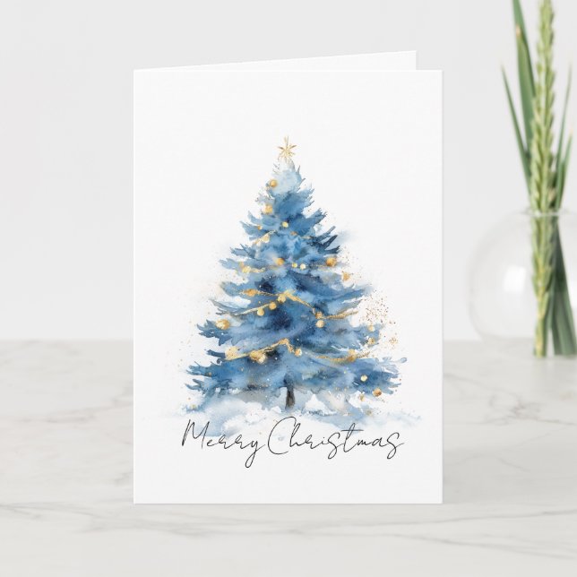 White Blue Gold Christmas Trees Card (Front)