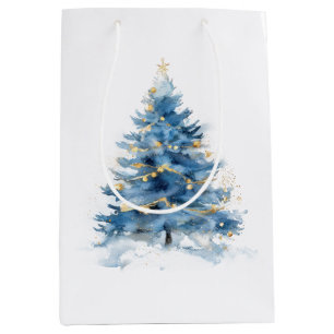 White Blue Gold Christmas Trees Medium Gift Bag