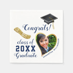 White Blue Gold Class of 2024 Graduate Graduation Napkin