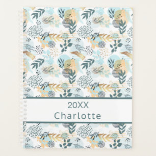White blue gold foliage monogram 2025 planner