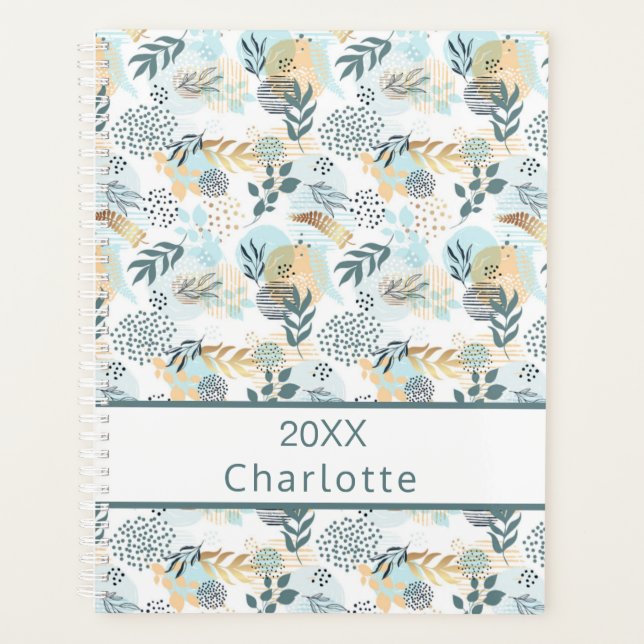 White blue gold foliage monogram 2026 planner (Front)