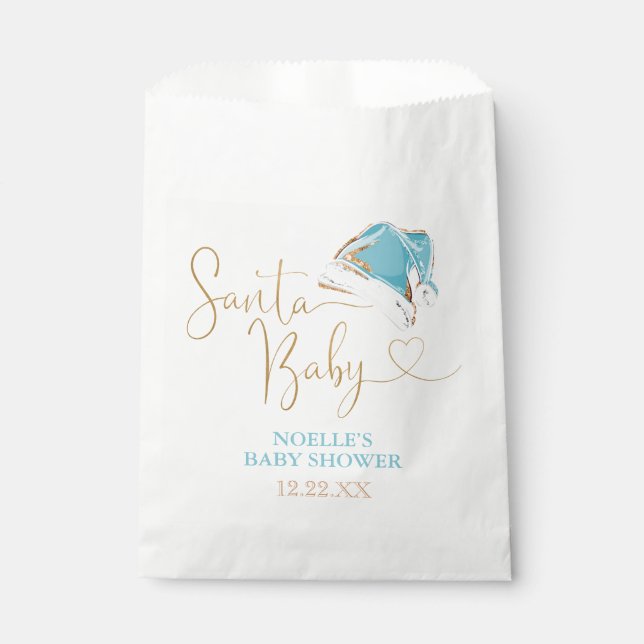 White Blue Gold Santa Hat Christmas Santa Baby Favour Bags (Front)