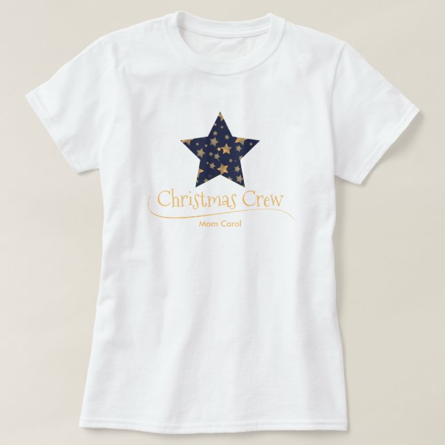 White Blue Gold Star Mum Custom Matching Christmas T-Shirt (Design Front)