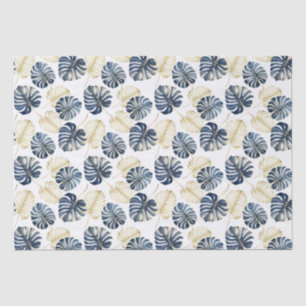 White Blue Gold Tropical Leaves Tissue Paper