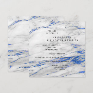 White Blue Gray Marble Minimal Birthday Party Invitation