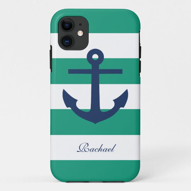 White Blue & Green Anchors Aweigh Case-Mate iPhone Case (Back)
