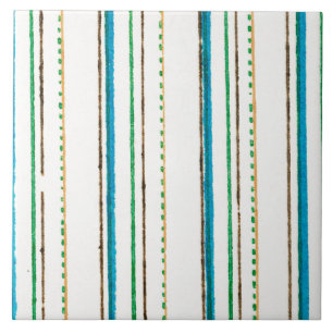 White Blue Green Brown Stripes Japanese textile Tile