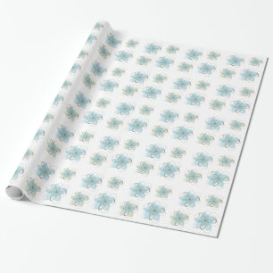 White Blue Green Flowers Baby Shower Wrapping Paper