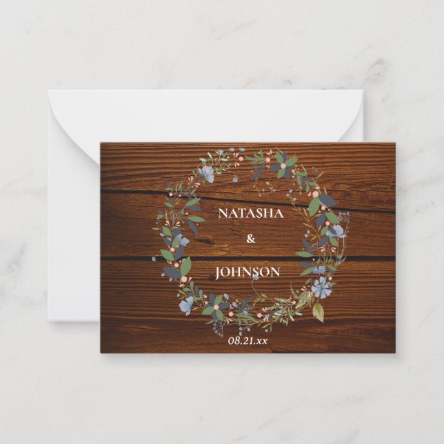 White Blue Green Leaf Floral Wedding Design Card (Front)