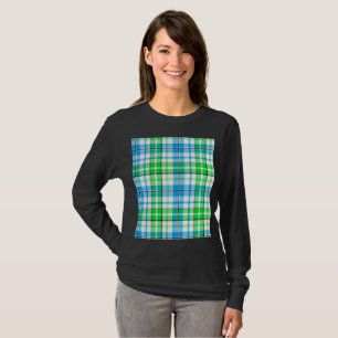 White Blue Green Plaid Tartan Design T-Shirt