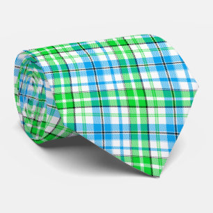 White Blue Green Plaid Tartan Design Tie