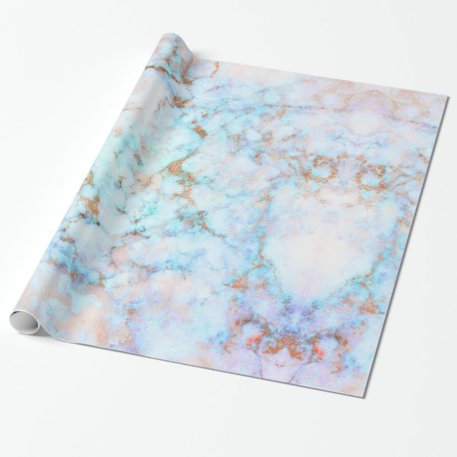 White & Blue-green Tint Faux Marble Wrapping Paper (Unrolled)