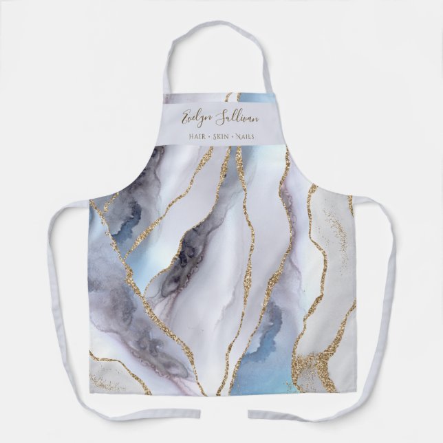 White blue grey agate beauty professional apron (Front)
