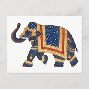 white blue grey gold red Elephant India Style Postcard