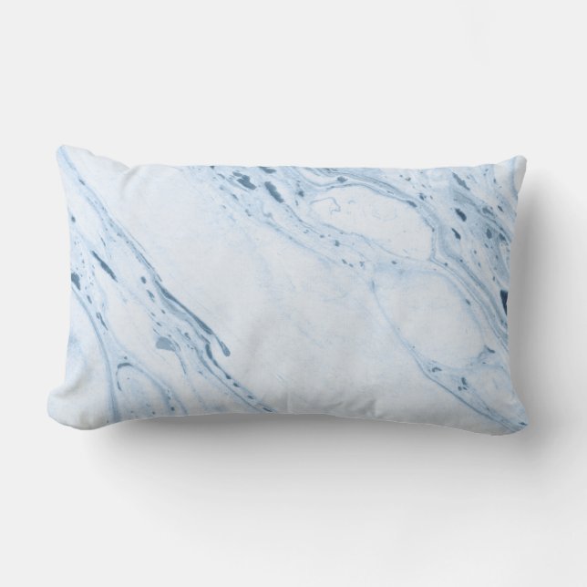 White & Blue-Grey Marble Print Lumbar Cushion (Front)