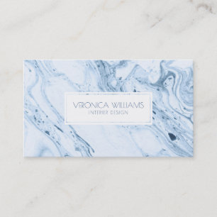 White & Blue-Grey Modern Marble Swirls Business Card