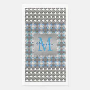 White, Blue & Grey Polka Dot Pattern Monogram Napkin