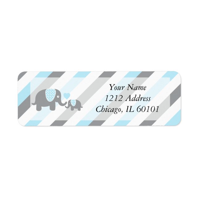 White, Blue & Grey Stripe Elephants Baby Shower (Front)