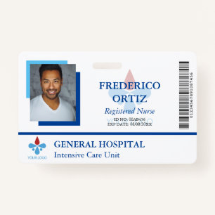 White Blue Hospital Employee ID Your Logo ID Badge