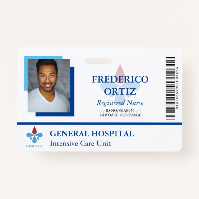 White Blue Hospital Employee ID Your Logo ID Badge (Front)