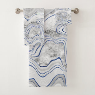 WHITE BLUE LAVA MARBLE BATHROOM TOWEL SET