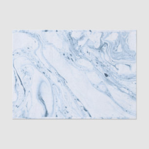 White & Blue Marble Swirls Tissue Paper