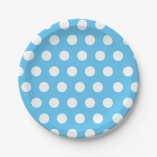 White & Blue Medium Sized Polka Dot Chic Paper Plate