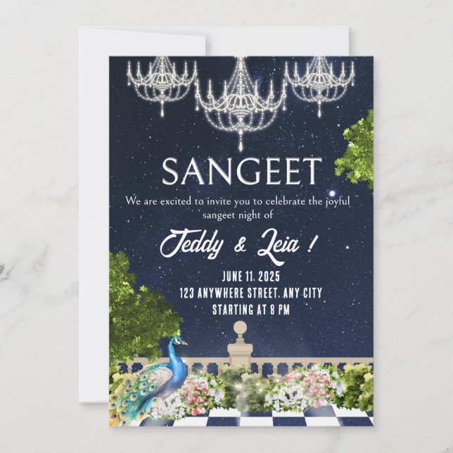 White & Blue Minimal Sangeet wedding Invitation (Front)