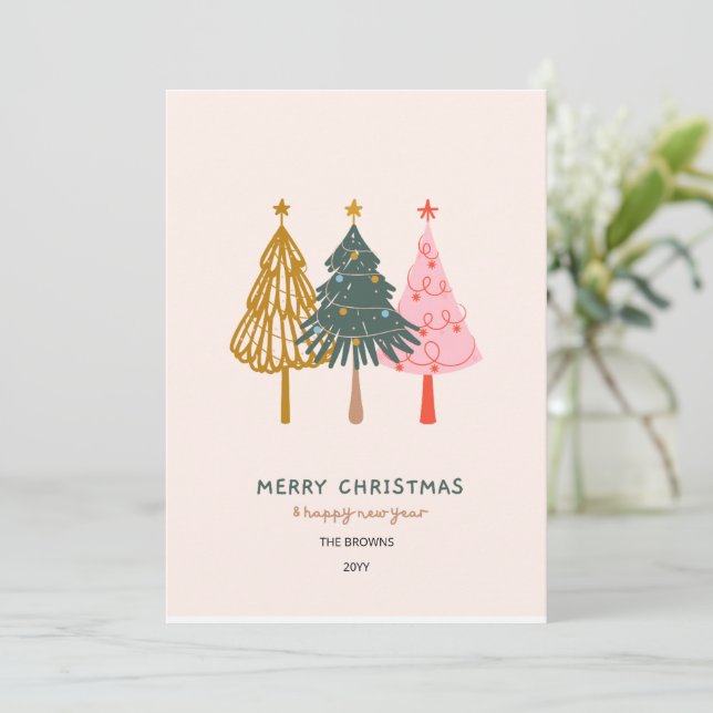 White Blue Minimalist Merry Christmas Card (Standing Front)