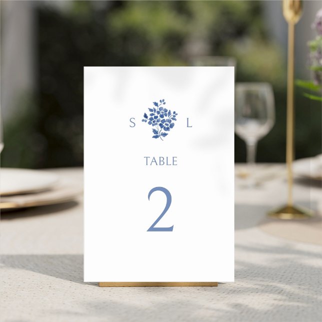 White + Blue Modern Floral Wedding  Table Number (Creator Uploaded)
